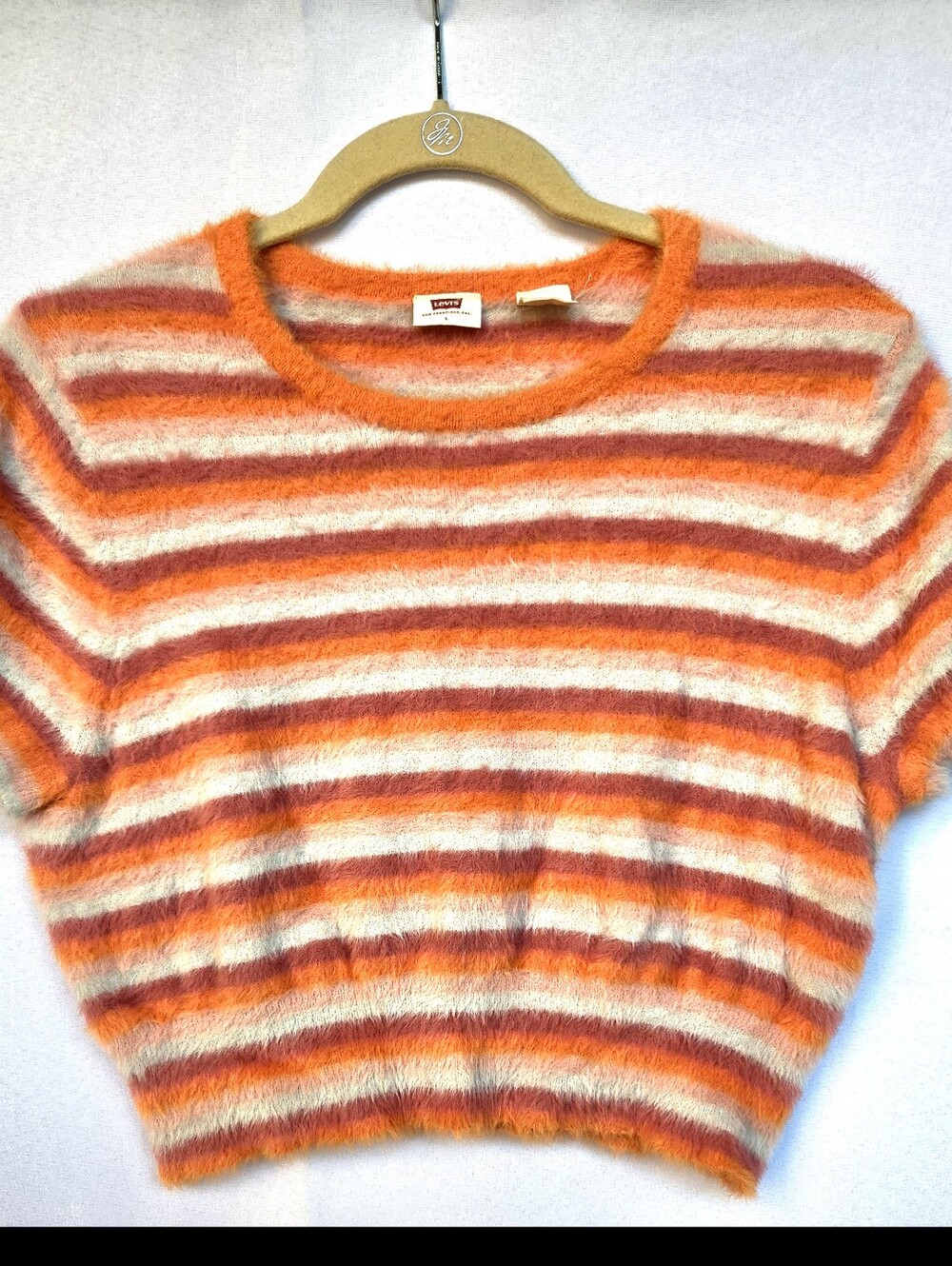 Levi’s Fuzzy Striped Sweater – Short Sleeve, Soft Knit, Size L